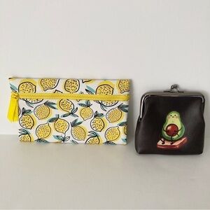 Ipsy Lemon Print Cosmetic Bag and Avocado Print Wallet